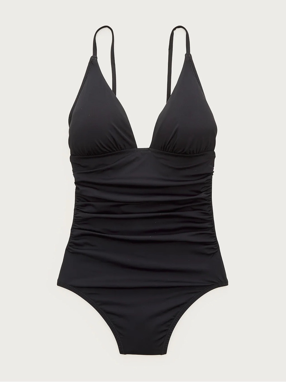 NWT J.Crew Ruched V-Neck One Piece Swimsuit Black Size 8 Plunge CS327